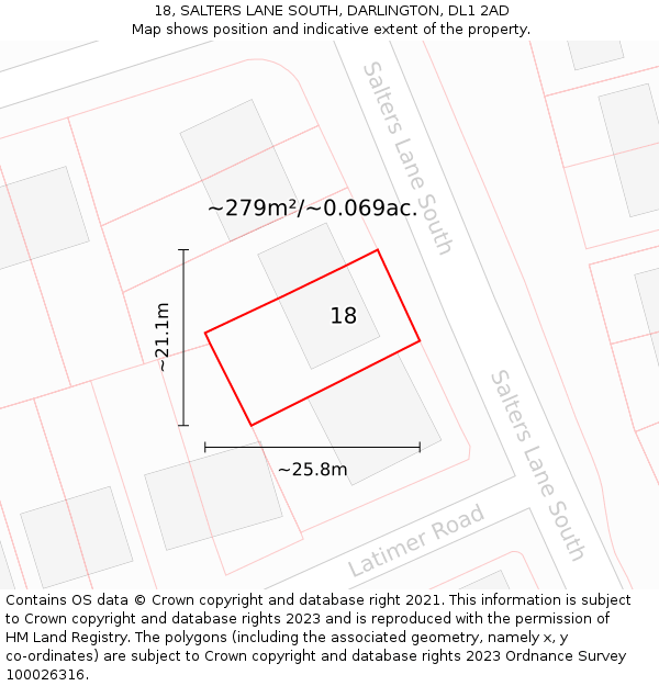 18, SALTERS LANE SOUTH, DARLINGTON, DL1 2AD: Plot and title map