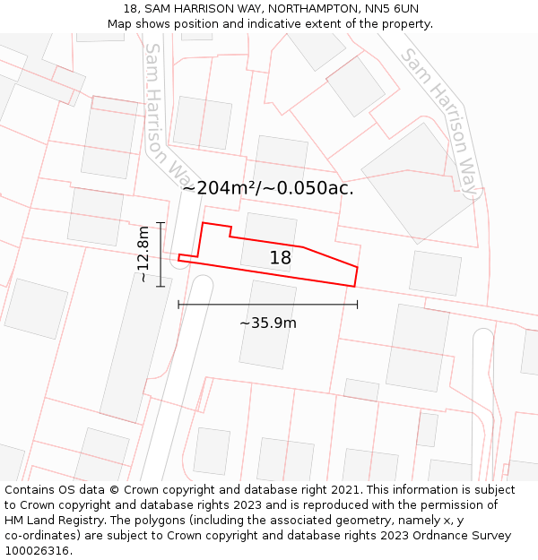 18, SAM HARRISON WAY, NORTHAMPTON, NN5 6UN: Plot and title map