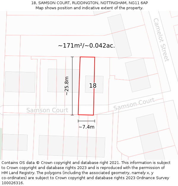 18, SAMSON COURT, RUDDINGTON, NOTTINGHAM, NG11 6AP: Plot and title map