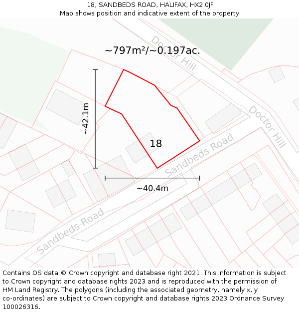 18, SANDBEDS ROAD, HALIFAX, HX2 0JF: Plot and title map