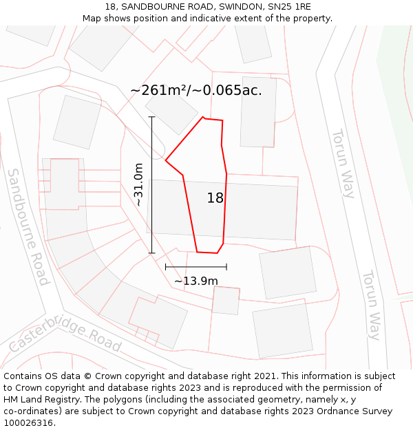 18, SANDBOURNE ROAD, SWINDON, SN25 1RE: Plot and title map