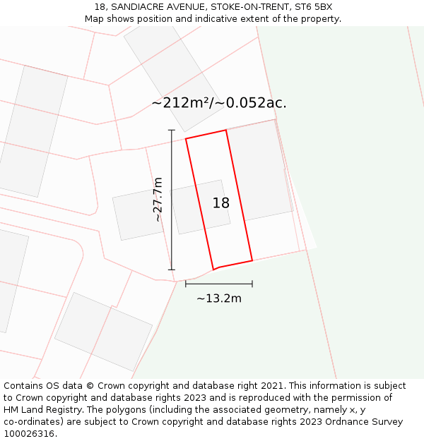 18, SANDIACRE AVENUE, STOKE-ON-TRENT, ST6 5BX: Plot and title map