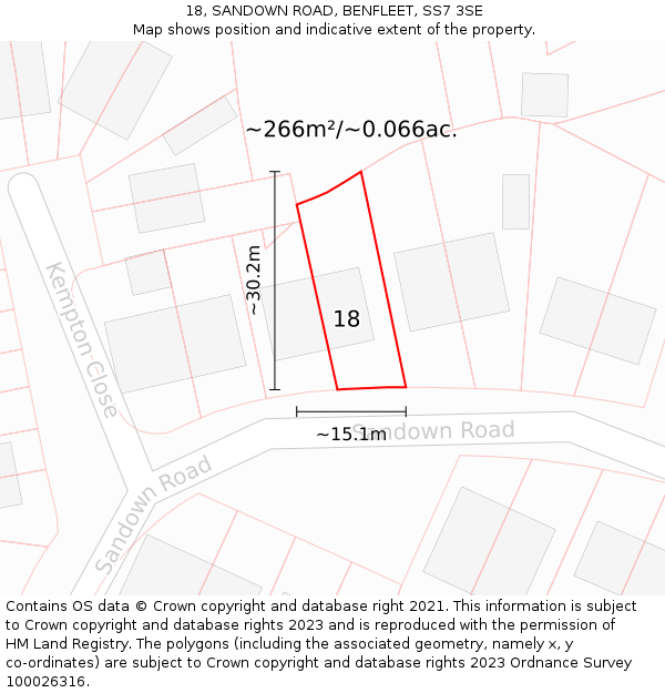 18, SANDOWN ROAD, BENFLEET, SS7 3SE: Plot and title map