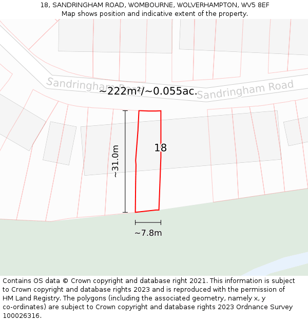 18, SANDRINGHAM ROAD, WOMBOURNE, WOLVERHAMPTON, WV5 8EF: Plot and title map