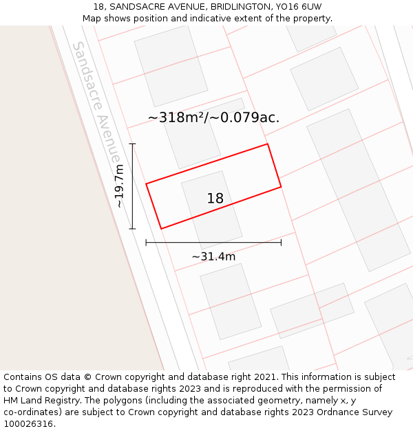 18, SANDSACRE AVENUE, BRIDLINGTON, YO16 6UW: Plot and title map