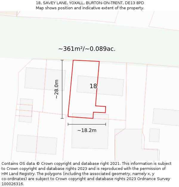 18, SAVEY LANE, YOXALL, BURTON-ON-TRENT, DE13 8PD: Plot and title map