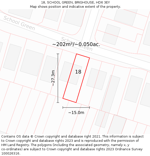 18, SCHOOL GREEN, BRIGHOUSE, HD6 3EY: Plot and title map