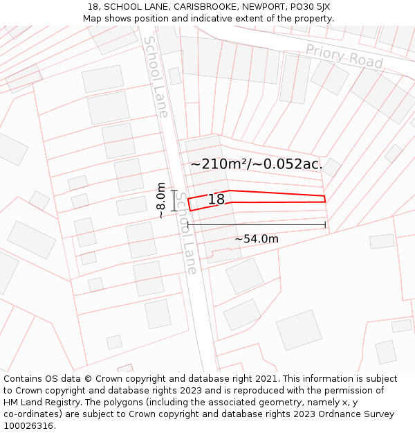 18, SCHOOL LANE, CARISBROOKE, NEWPORT, PO30 5JX: Plot and title map