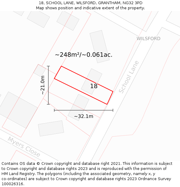 18, SCHOOL LANE, WILSFORD, GRANTHAM, NG32 3PD: Plot and title map