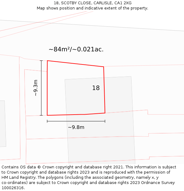 18, SCOTBY CLOSE, CARLISLE, CA1 2XG: Plot and title map