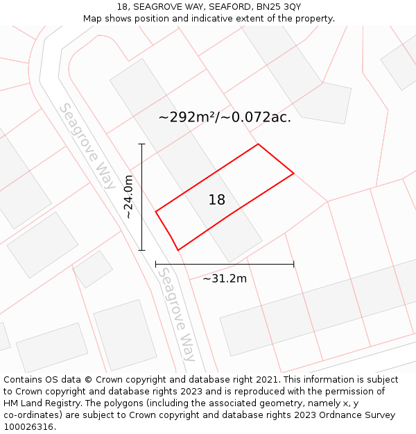 18, SEAGROVE WAY, SEAFORD, BN25 3QY: Plot and title map