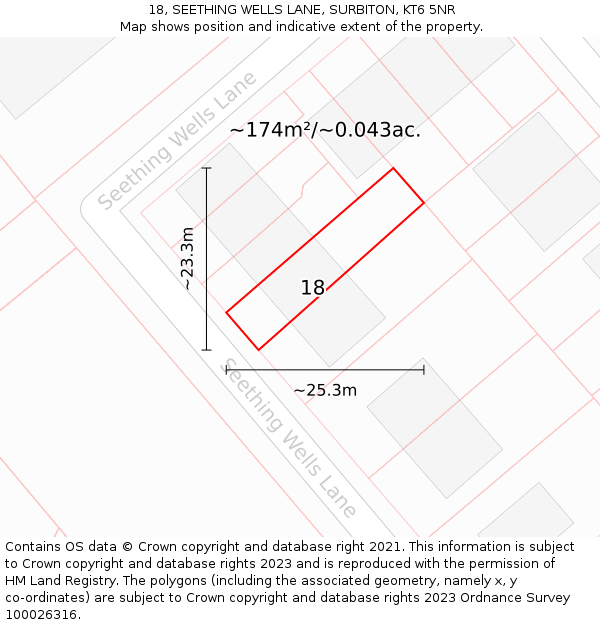 18, SEETHING WELLS LANE, SURBITON, KT6 5NR: Plot and title map