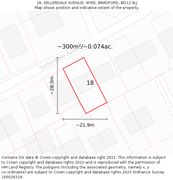 18, SELLERDALE AVENUE, WYKE, BRADFORD, BD12 9LJ: Plot and title map