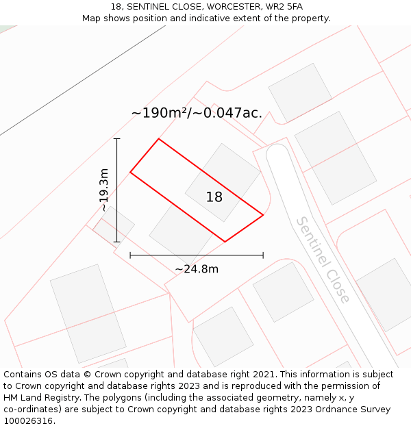 18, SENTINEL CLOSE, WORCESTER, WR2 5FA: Plot and title map