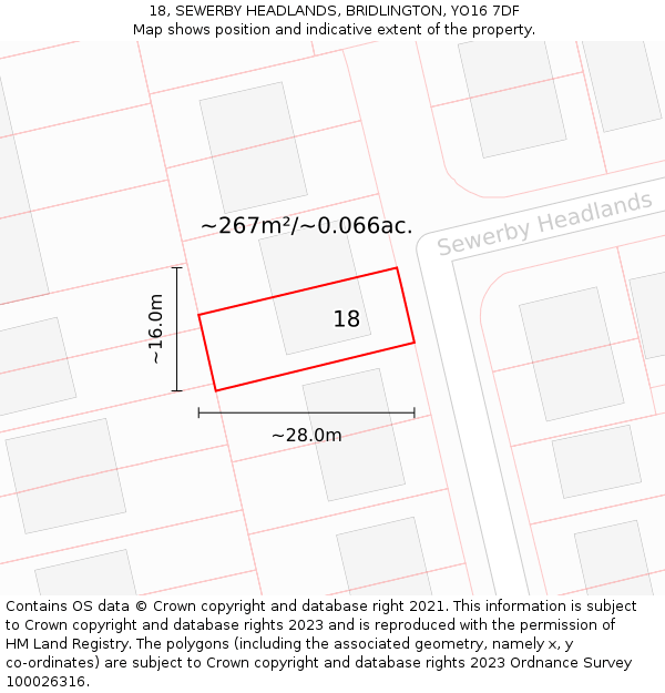 18, SEWERBY HEADLANDS, BRIDLINGTON, YO16 7DF: Plot and title map