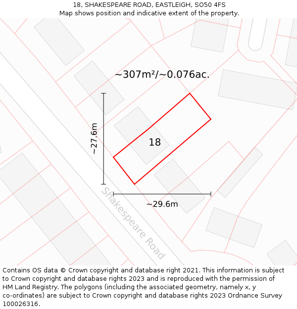 18, SHAKESPEARE ROAD, EASTLEIGH, SO50 4FS: Plot and title map