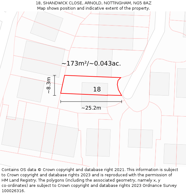 18, SHANDWICK CLOSE, ARNOLD, NOTTINGHAM, NG5 8AZ: Plot and title map