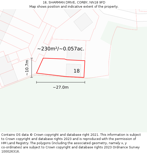 18, SHARMAN DRIVE, CORBY, NN18 9FD: Plot and title map