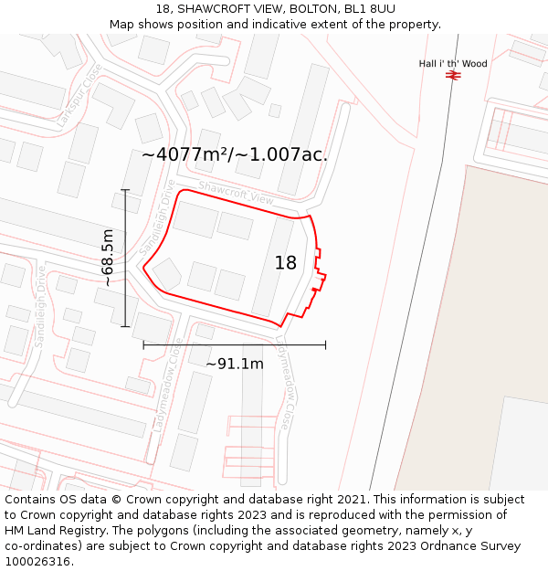 18, SHAWCROFT VIEW, BOLTON, BL1 8UU: Plot and title map