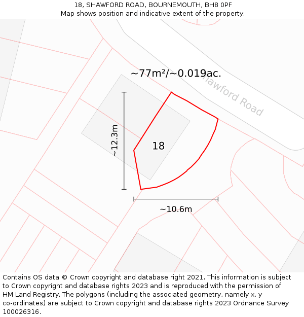 18, SHAWFORD ROAD, BOURNEMOUTH, BH8 0PF: Plot and title map