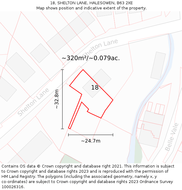 18, SHELTON LANE, HALESOWEN, B63 2XE: Plot and title map