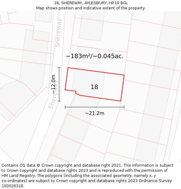 18, SHEREWAY, AYLESBURY, HP19 8GL: Plot and title map