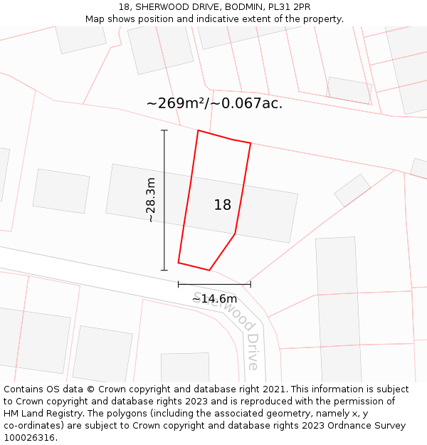18, SHERWOOD DRIVE, BODMIN, PL31 2PR: Plot and title map