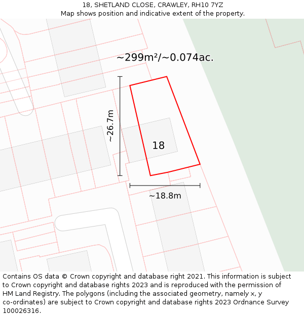 18, SHETLAND CLOSE, CRAWLEY, RH10 7YZ: Plot and title map