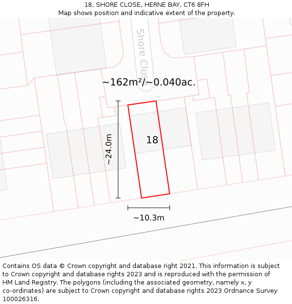 18, SHORE CLOSE, HERNE BAY, CT6 8FH: Plot and title map