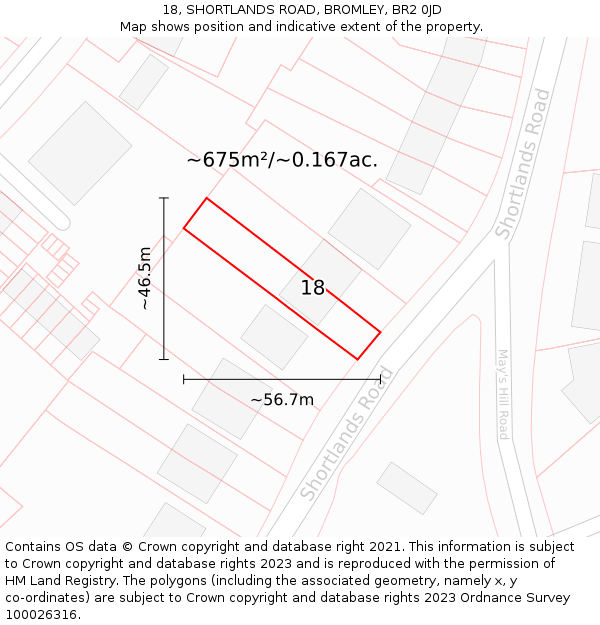 18, SHORTLANDS ROAD, BROMLEY, BR2 0JD: Plot and title map