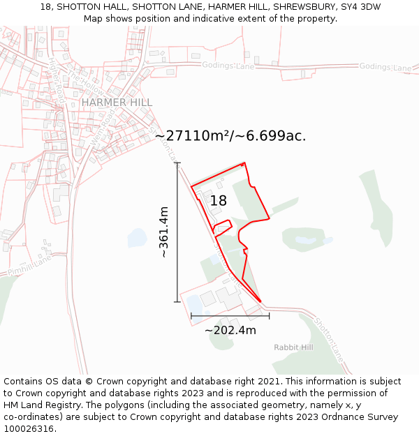 18, SHOTTON HALL, SHOTTON LANE, HARMER HILL, SHREWSBURY, SY4 3DW: Plot and title map