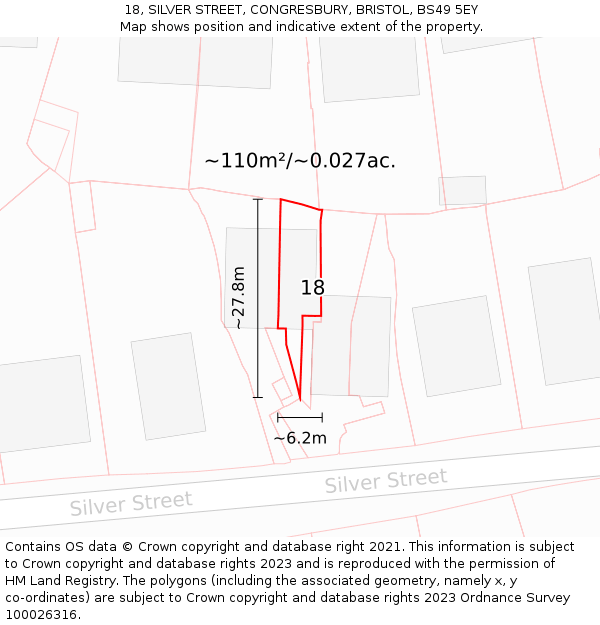 18, SILVER STREET, CONGRESBURY, BRISTOL, BS49 5EY: Plot and title map