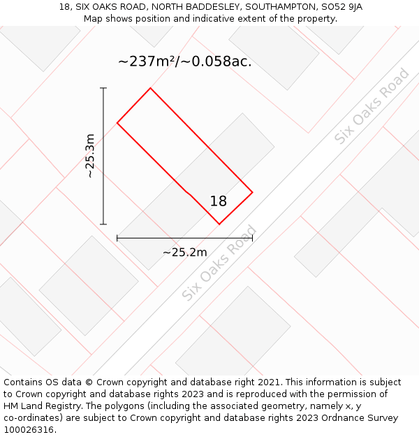 18, SIX OAKS ROAD, NORTH BADDESLEY, SOUTHAMPTON, SO52 9JA: Plot and title map