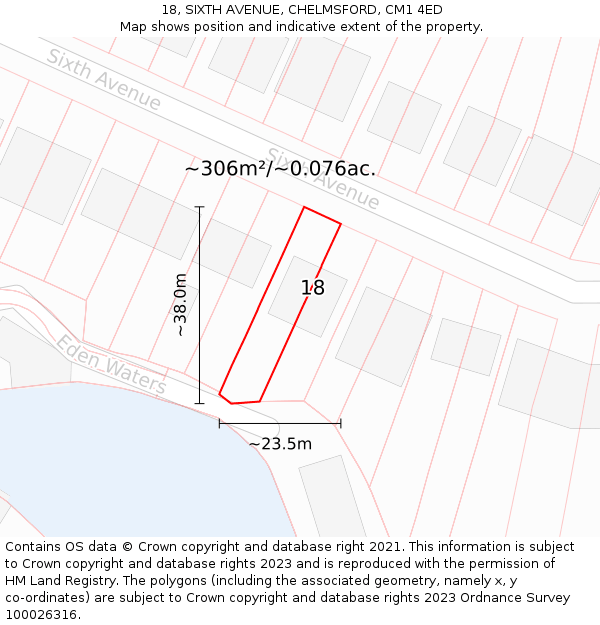 18, SIXTH AVENUE, CHELMSFORD, CM1 4ED: Plot and title map