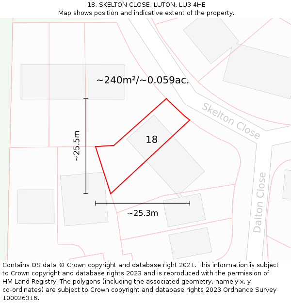 18, SKELTON CLOSE, LUTON, LU3 4HE: Plot and title map