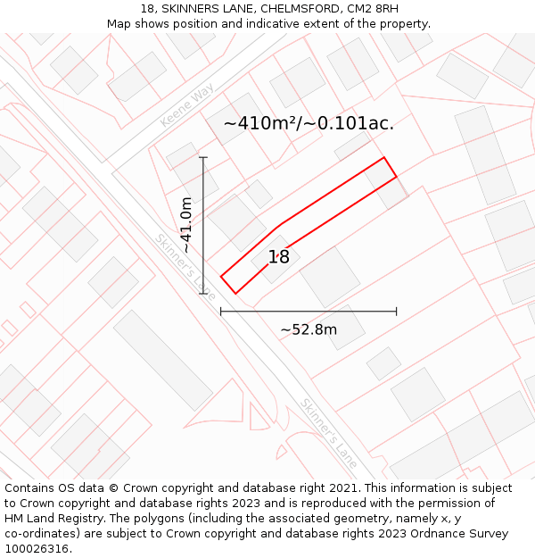 18, SKINNERS LANE, CHELMSFORD, CM2 8RH: Plot and title map