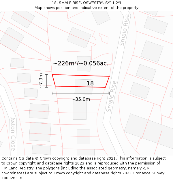 18, SMALE RISE, OSWESTRY, SY11 2YL: Plot and title map
