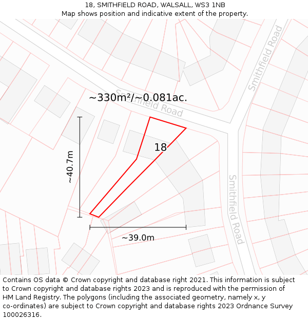 18, SMITHFIELD ROAD, WALSALL, WS3 1NB: Plot and title map