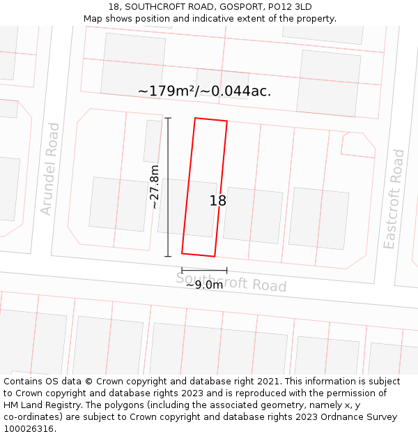 18, SOUTHCROFT ROAD, GOSPORT, PO12 3LD: Plot and title map
