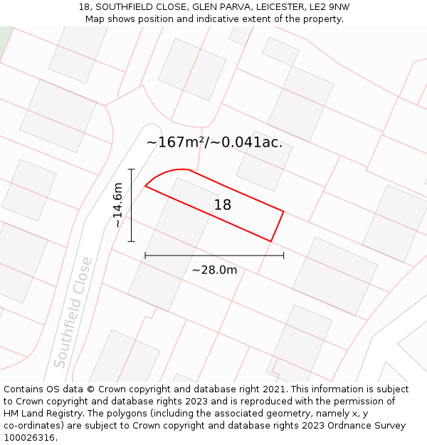 18, SOUTHFIELD CLOSE, GLEN PARVA, LEICESTER, LE2 9NW: Plot and title map