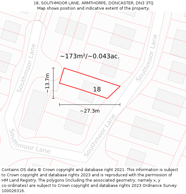 18, SOUTHMOOR LANE, ARMTHORPE, DONCASTER, DN3 3TQ: Plot and title map