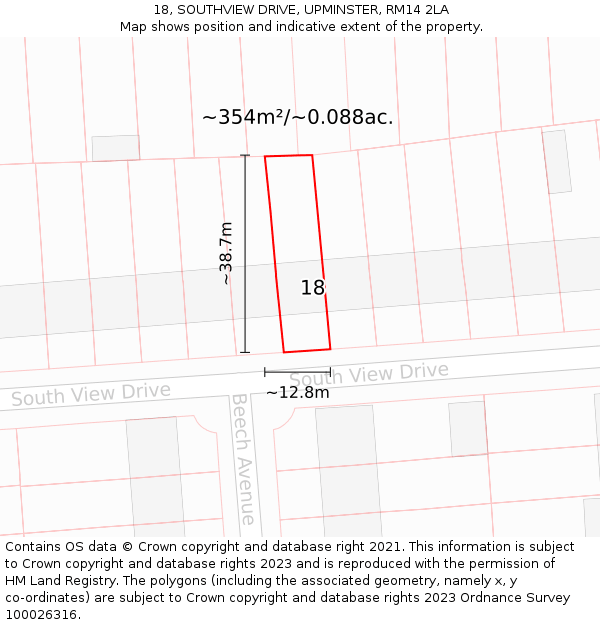 18, SOUTHVIEW DRIVE, UPMINSTER, RM14 2LA: Plot and title map