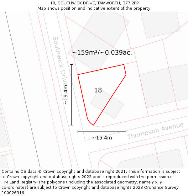 18, SOUTHWICK DRIVE, TAMWORTH, B77 2FP: Plot and title map