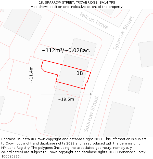 18, SPARROW STREET, TROWBRIDGE, BA14 7FS: Plot and title map