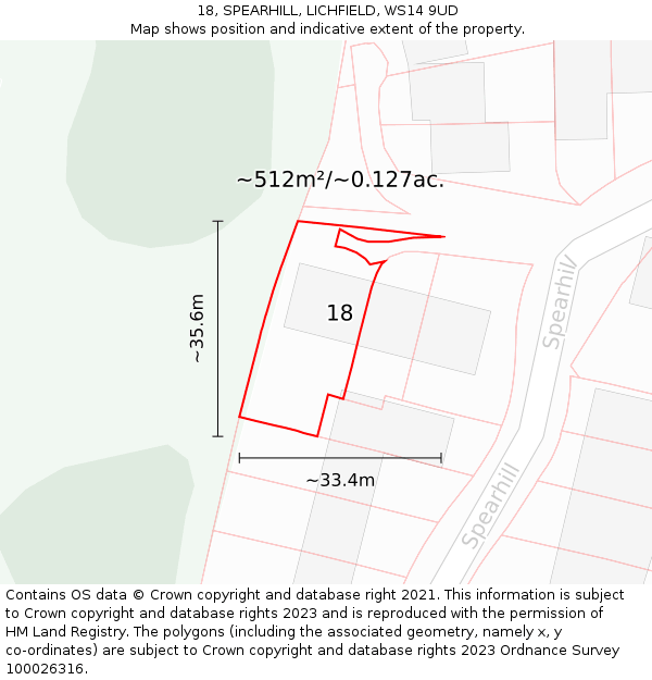 18, SPEARHILL, LICHFIELD, WS14 9UD: Plot and title map