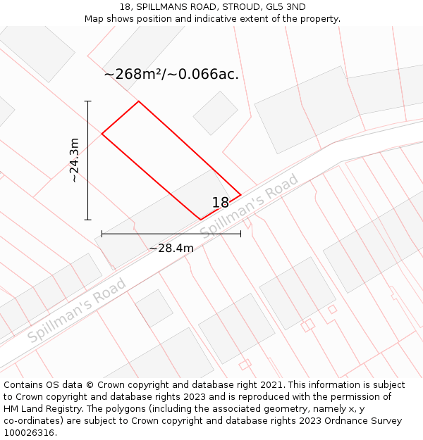 18, SPILLMANS ROAD, STROUD, GL5 3ND: Plot and title map