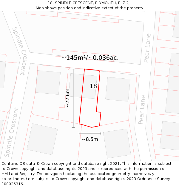 18, SPINDLE CRESCENT, PLYMOUTH, PL7 2JH: Plot and title map