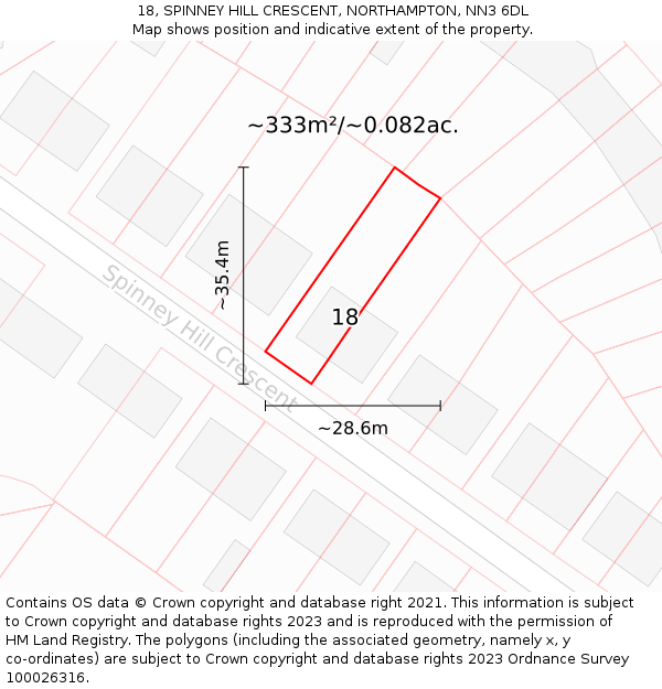 18, SPINNEY HILL CRESCENT, NORTHAMPTON, NN3 6DL: Plot and title map