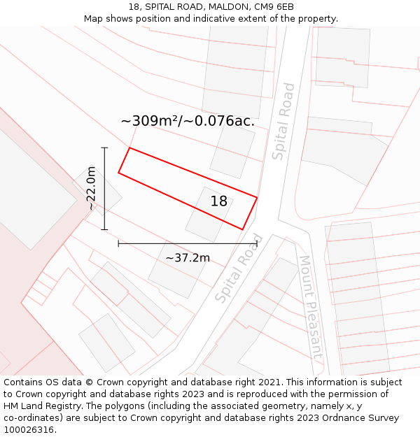 18, SPITAL ROAD, MALDON, CM9 6EB: Plot and title map