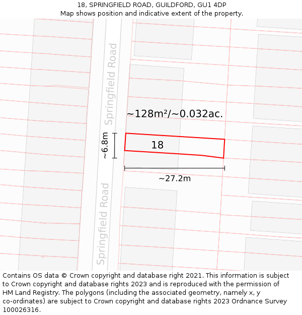 18, SPRINGFIELD ROAD, GUILDFORD, GU1 4DP: Plot and title map